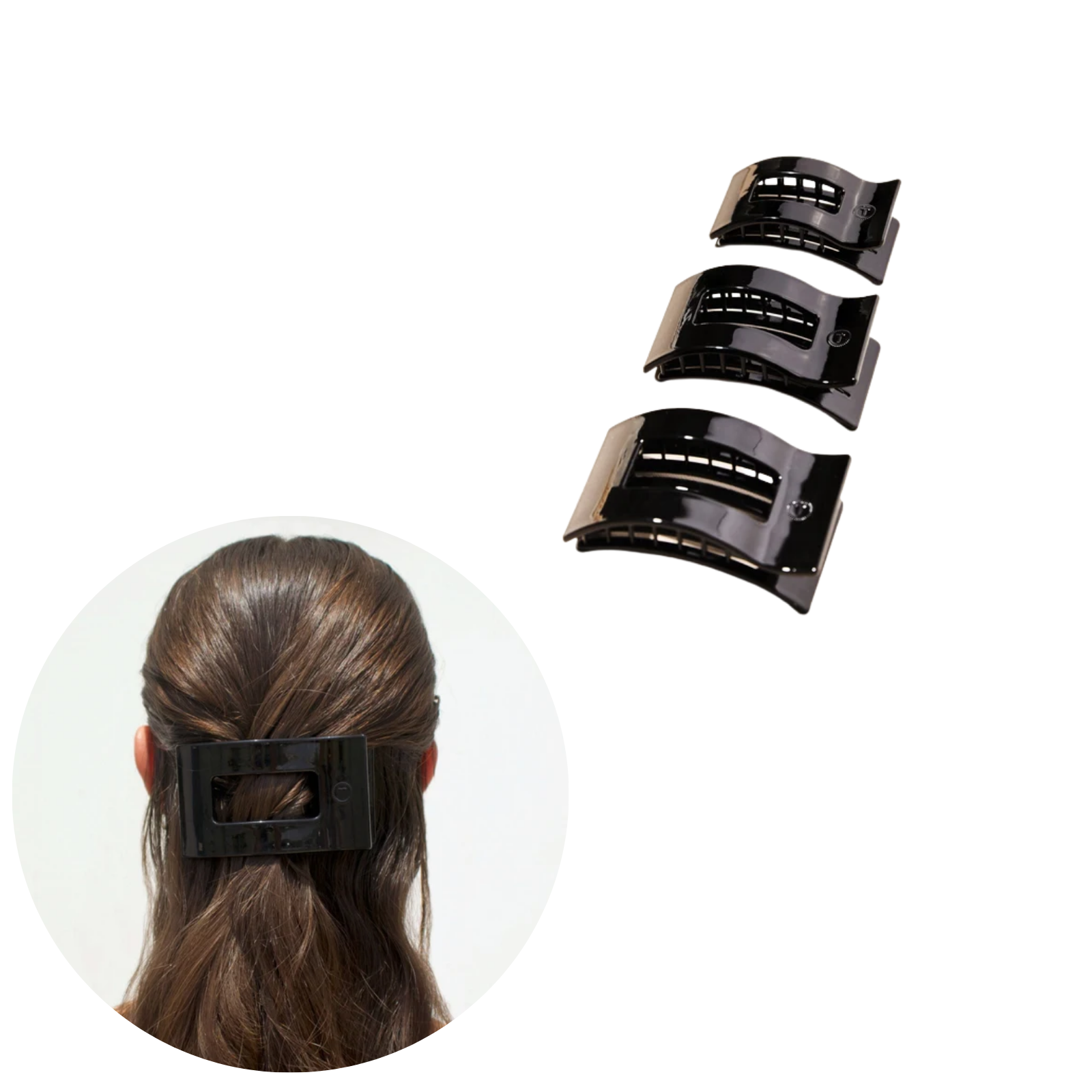 Teleties Jet Black Flat Rectangle Hair Clip