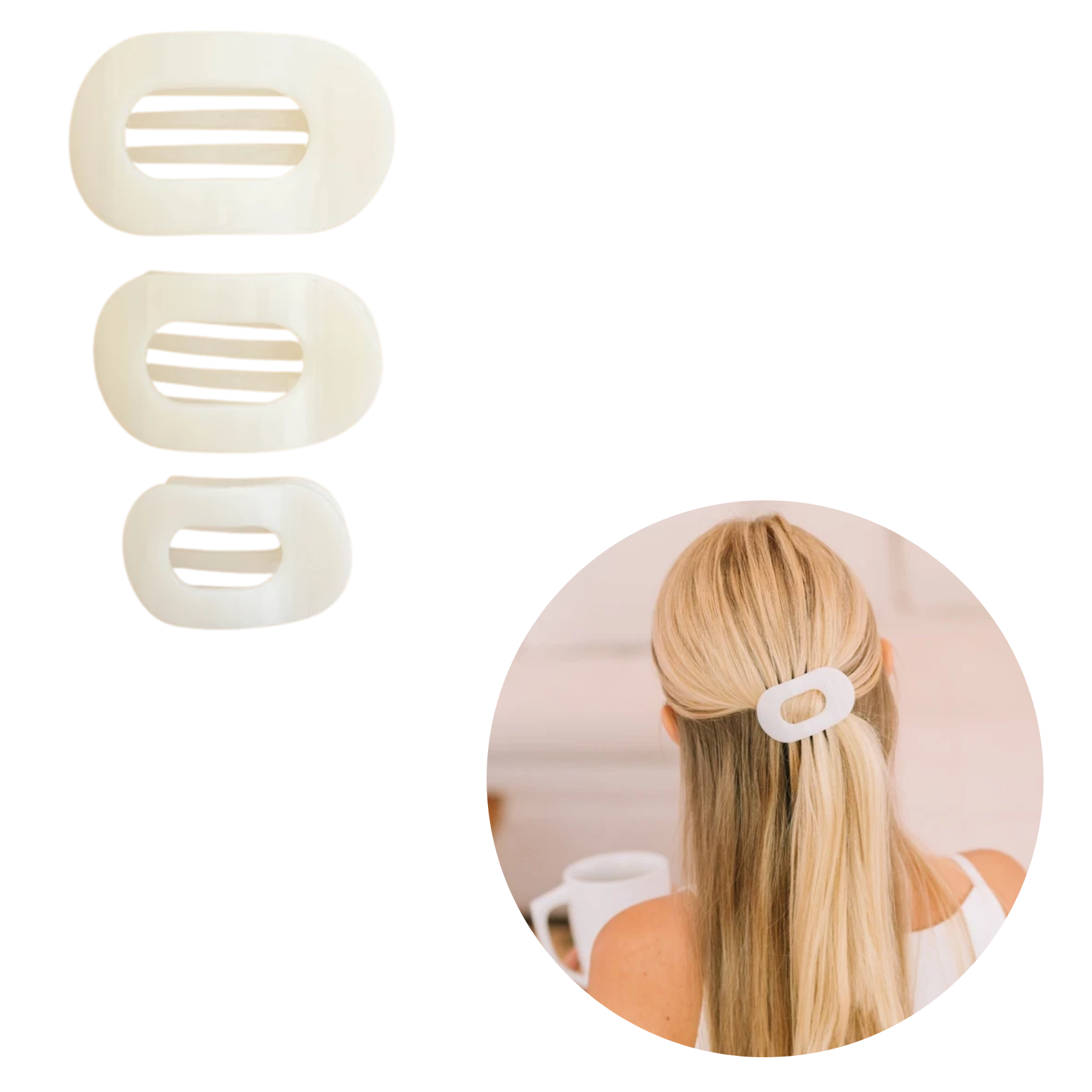 Coconut White Flat Round Hair Clip