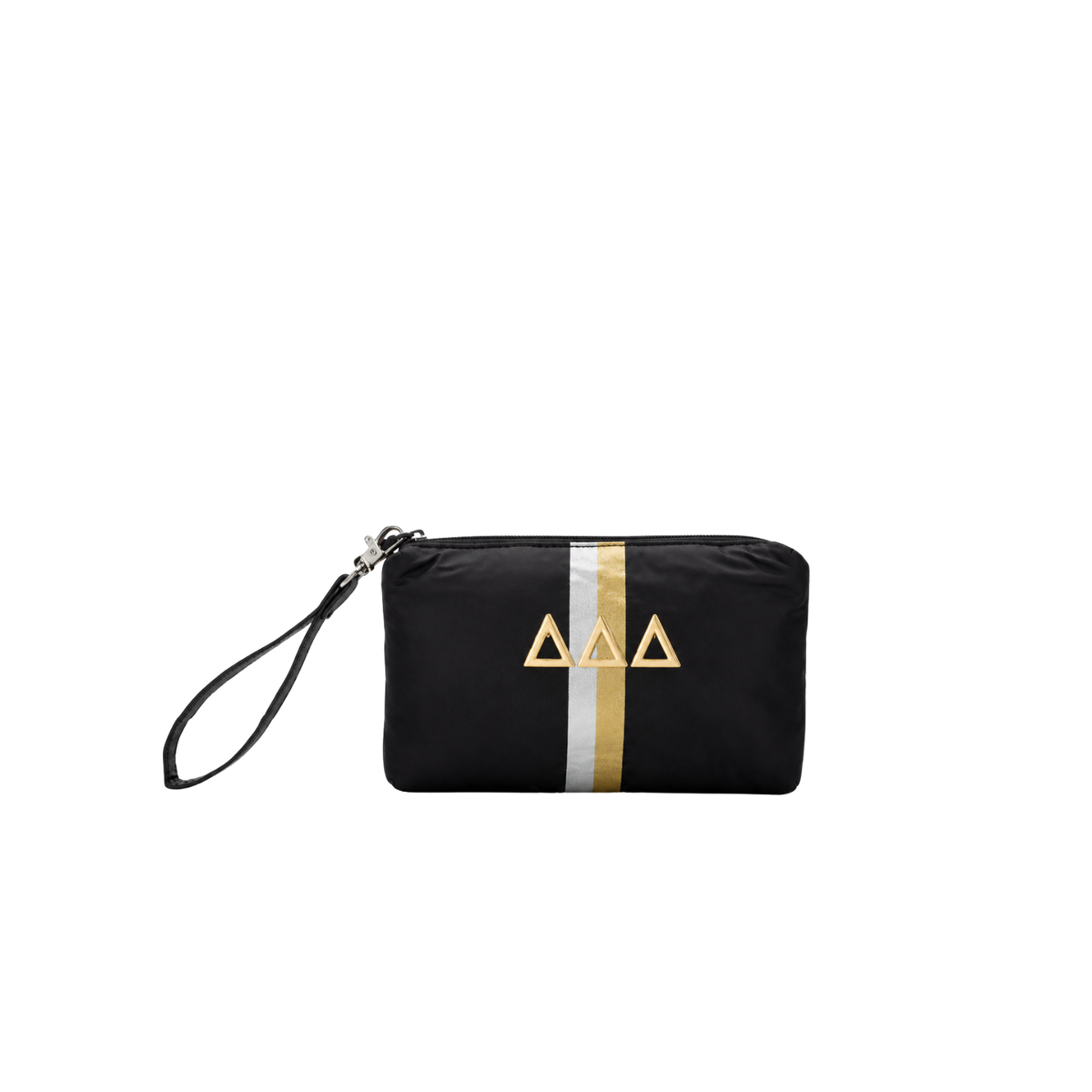 Hi Love Black Wristlet with Silver and Gold Stripes
