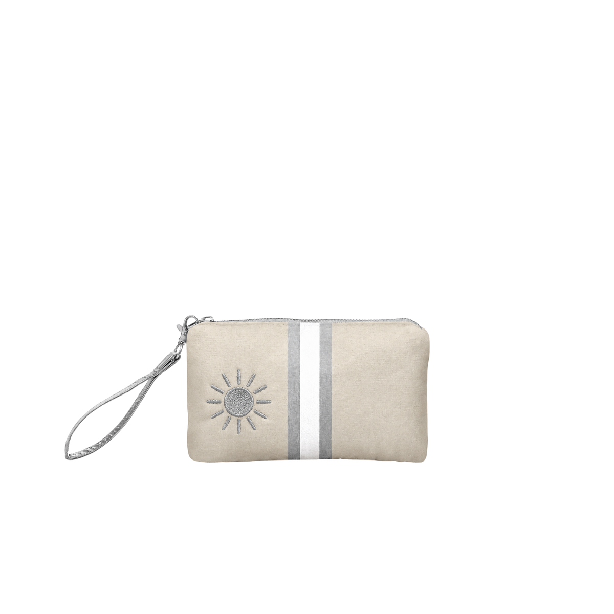 Hi Love Zip Wristlet Golden Shimmer Beige with White & Silver Stripes