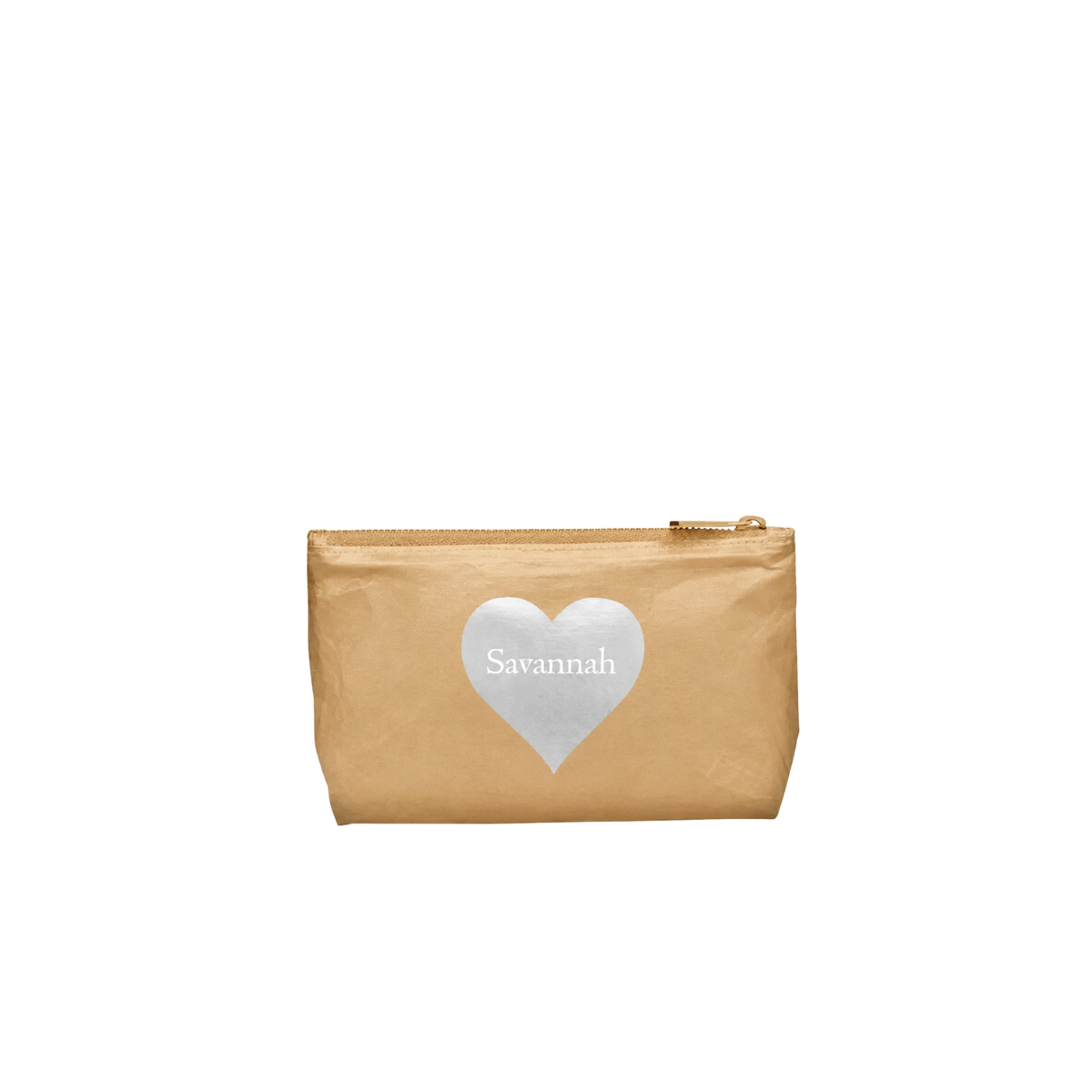 Hi Love Cosmetic Zipper Pouch Gold with Silver Heart