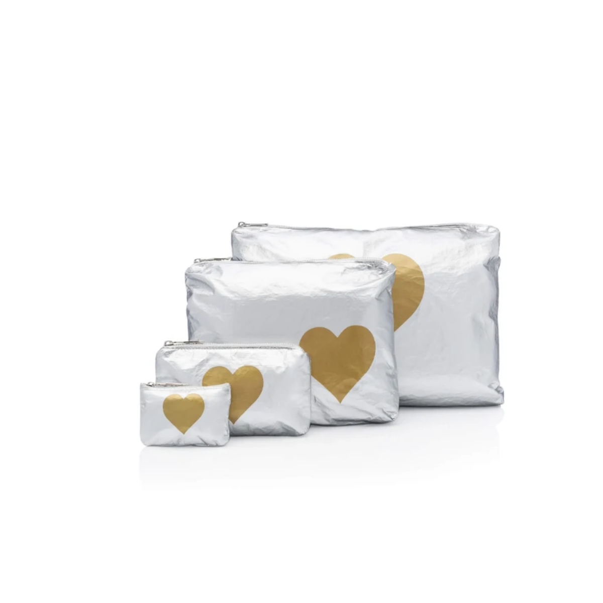 Hi Love Set Of Four Packing Cubes / Silver with Gold Heart