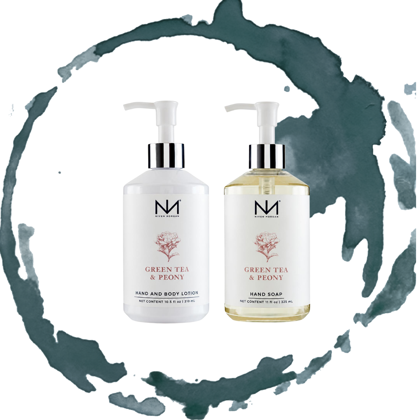 NIVEN MORGAN_green tea & peony soap & lotion set