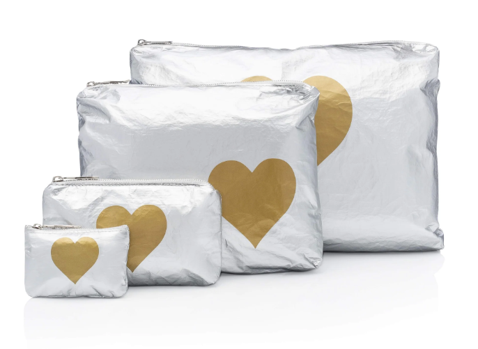 Hi Love -Set Of Four Packing Cubes / Silver with Gold Heart