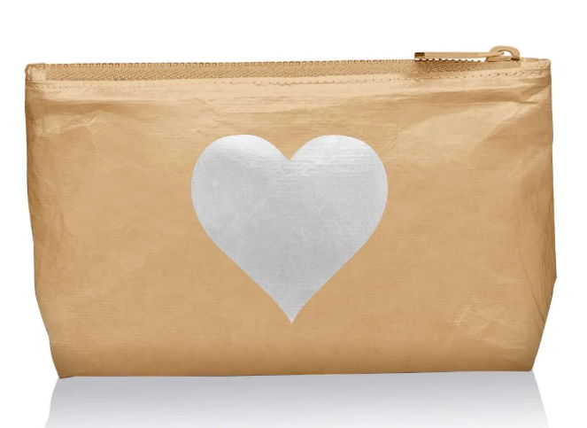 Hi Love Cosmetic Zipper Pouch Gold with Silver Heart