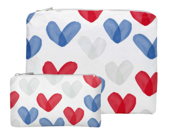 2 Zipper Pouches Language of Love Red, White & Blue