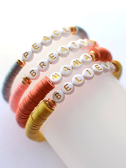 Inspirational stretch WORD BEAD bracelets - Believe, Peace