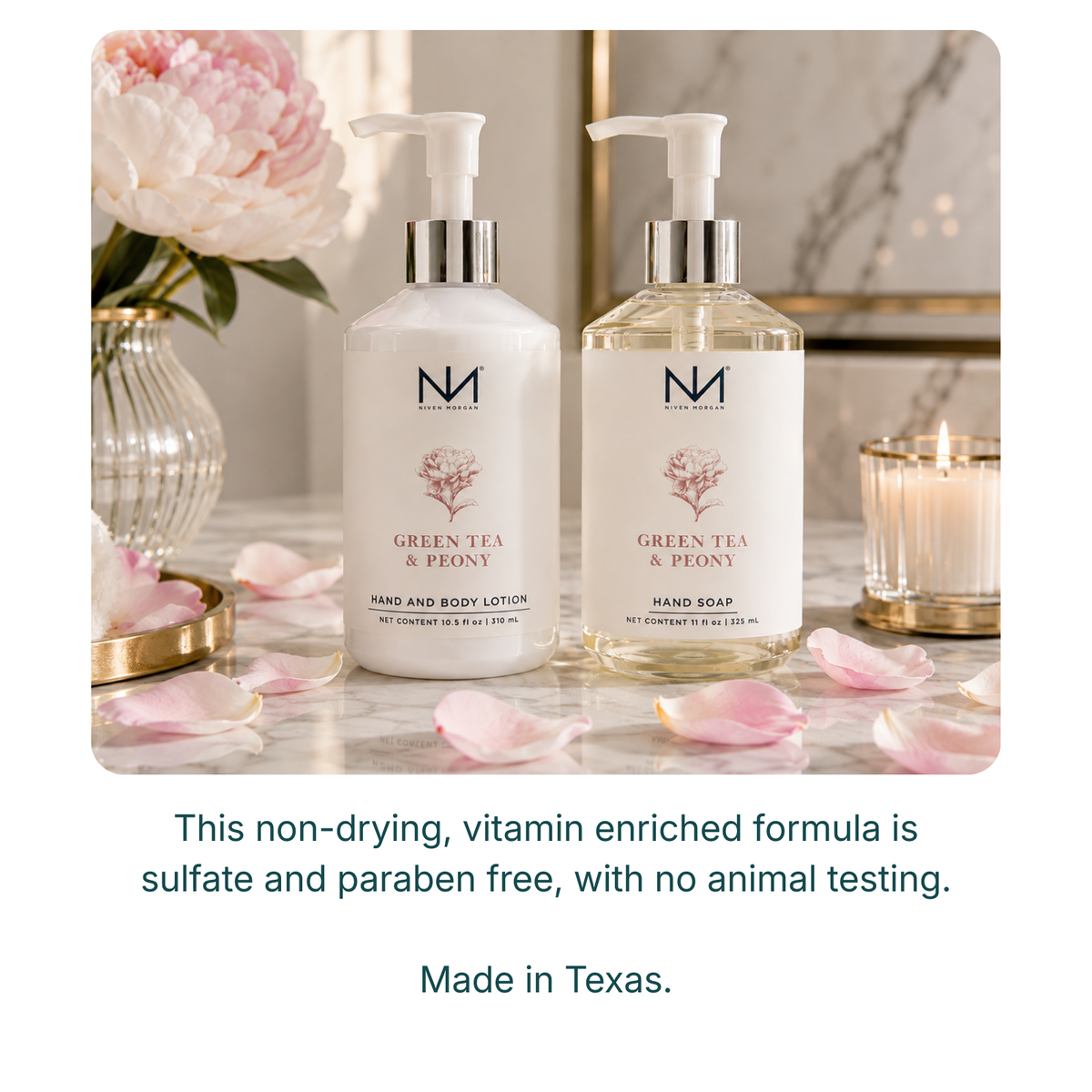 NIVEN MORGAN_green tea & peony soap & lotion set