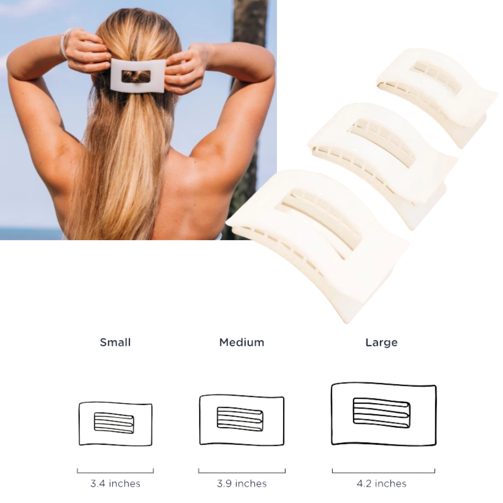 Teleties Coconut White  Flat Rectangle Hair Clip
