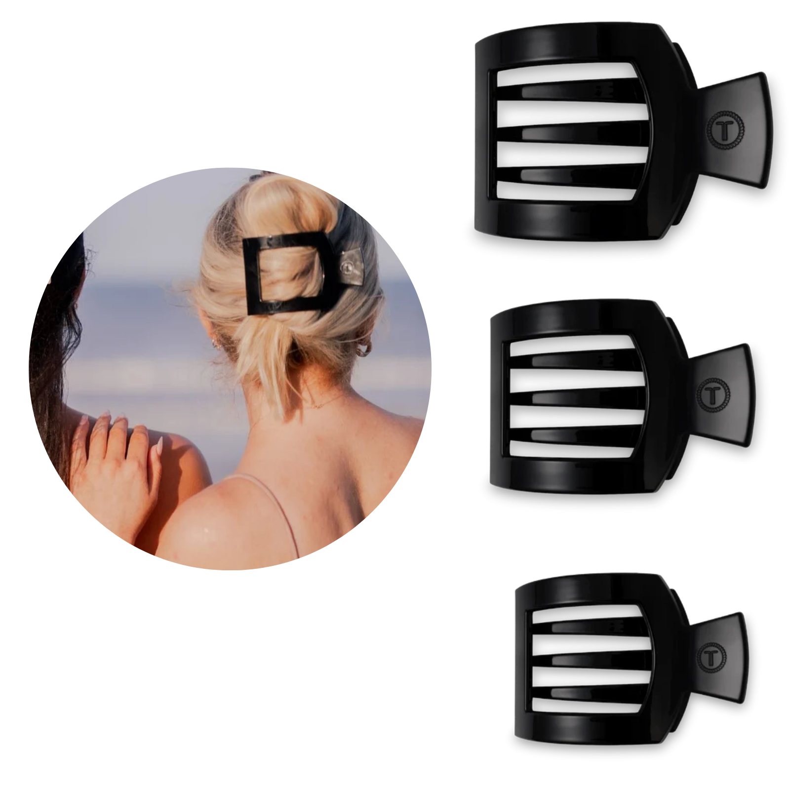 Teleties Jet Black Flat Square Hair Clip