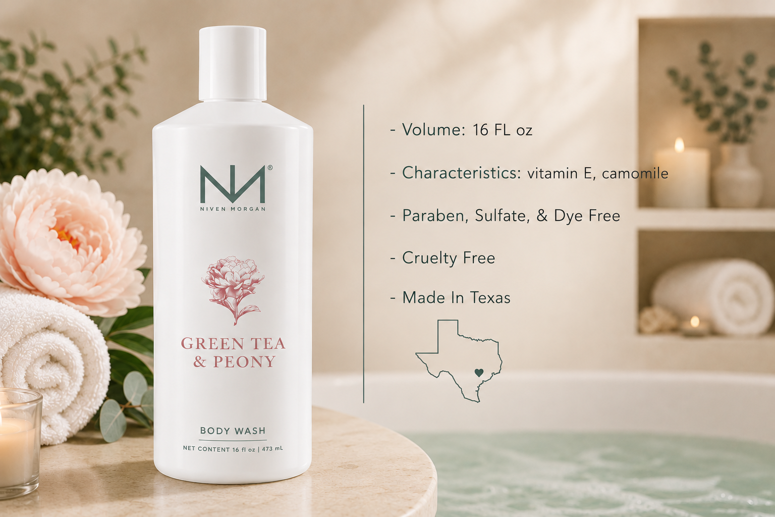 NIVEN MORGAN_green tea & peony body wash