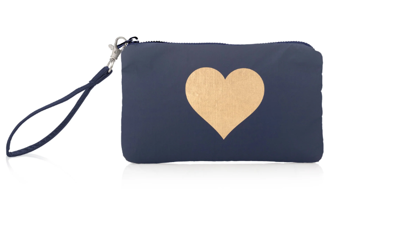 Hi Love Wristlet   Navy with Gold Heart