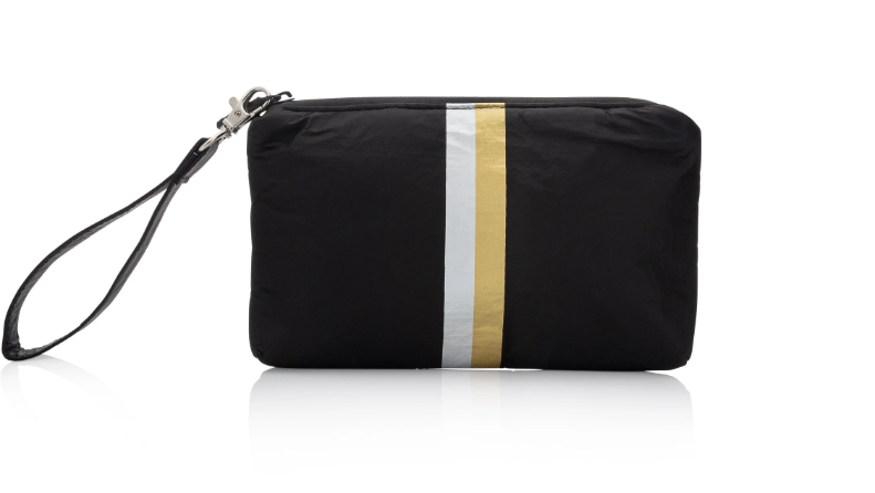Hi Love Black Wristlet with Silver and Gold Stripes