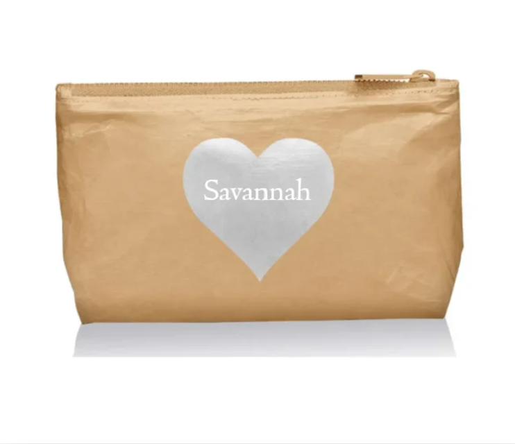 Hi Love Cosmetic Zipper Pouch Gold with Silver Heart