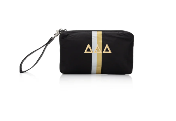 Hi Love Black Wristlet with Silver and Gold Stripes